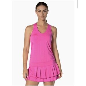 Lucky in Love Tennis Dress size Medium Pink "In to it" Pink Raceback Pleated